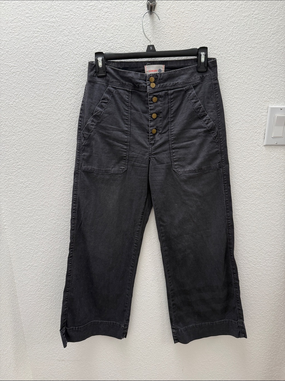 Sundry Charcoal Black Wide Leg Crop Jeans